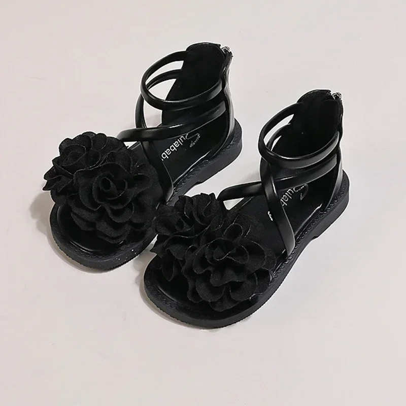 Sandalias romanas antideslizantes para niñas, zapatos de princesa con flores, suela suave, novedad de verano, 2024