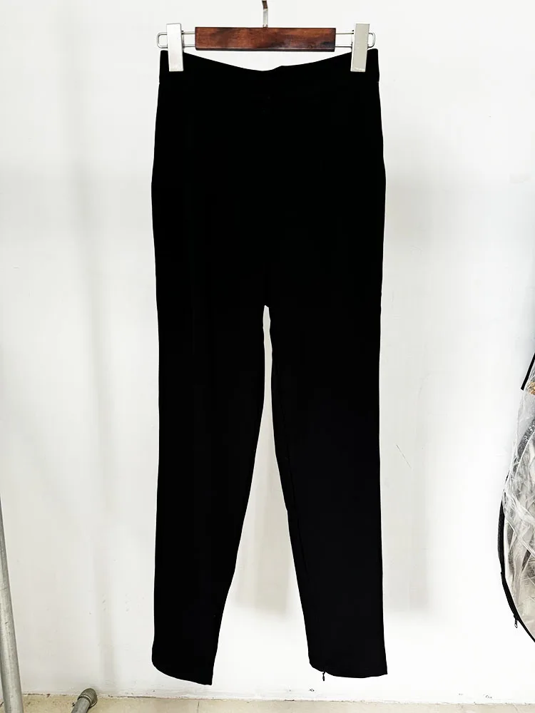 

HIGH STREET Newest 2024 Designer Fashion Trouzers Women's Solid Black Matching Pencil Pants