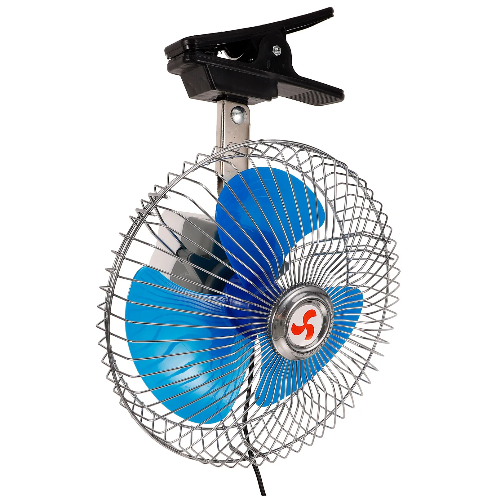 

8 Inch Fan Cooling Portable Oscillating Clip-on 12V Cigarette Lighter Blue Durable Plastic Metal Safety Guard Mini