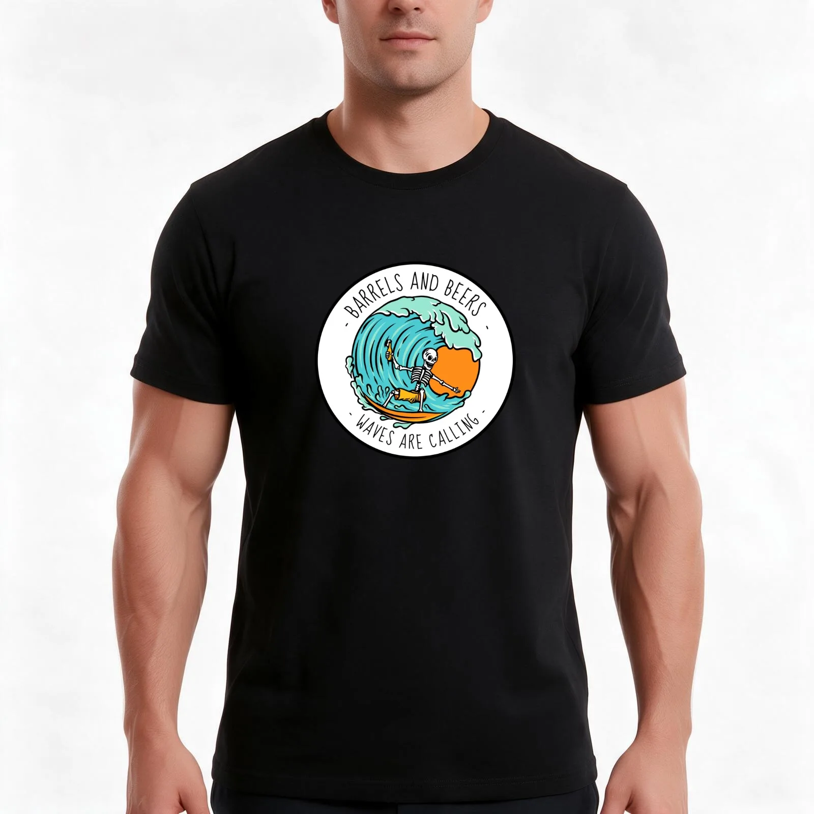 Barrels and Beers the Waves are Calling T-Shirt, Summer Casual Cotton Tee, Oversized Streetwear Tops, Vintage Graphic Print