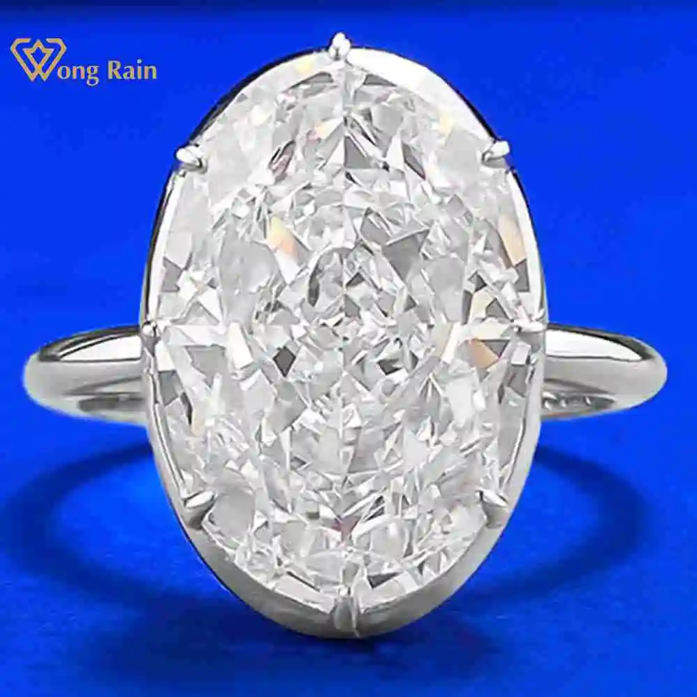 Wong Rain Luxury 925 Sterling Silver Oval Cut 10 * 15 MM Lab Sapphire High Carbon Diamonds Ring Wedding Engagement Fine Jewelry
