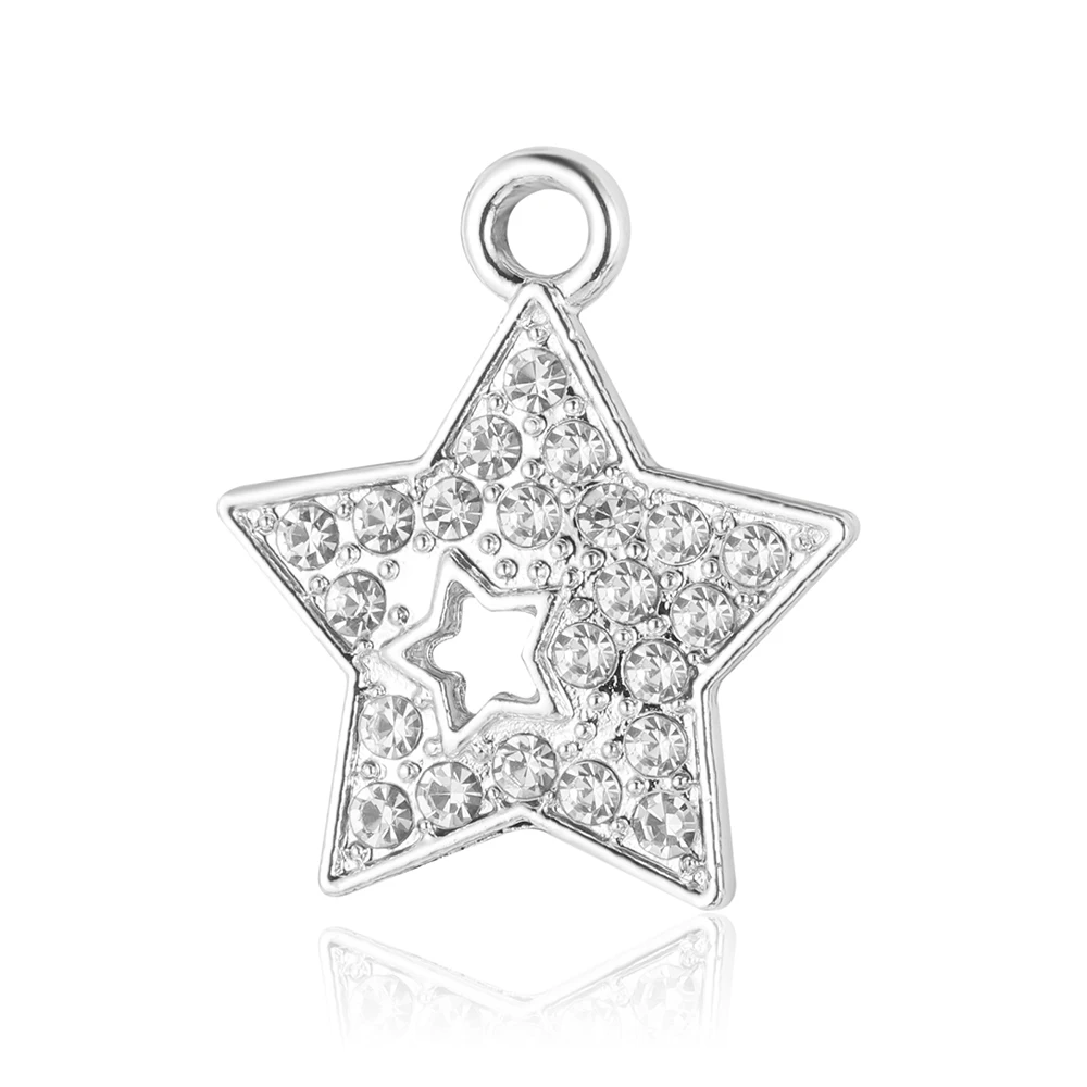 5Pcs/Lot Zinc Alloy Rhinestone Star Planet Lightning Charms Crescent Moon Sun Unicorn Round Bracelet Necklace Pendant