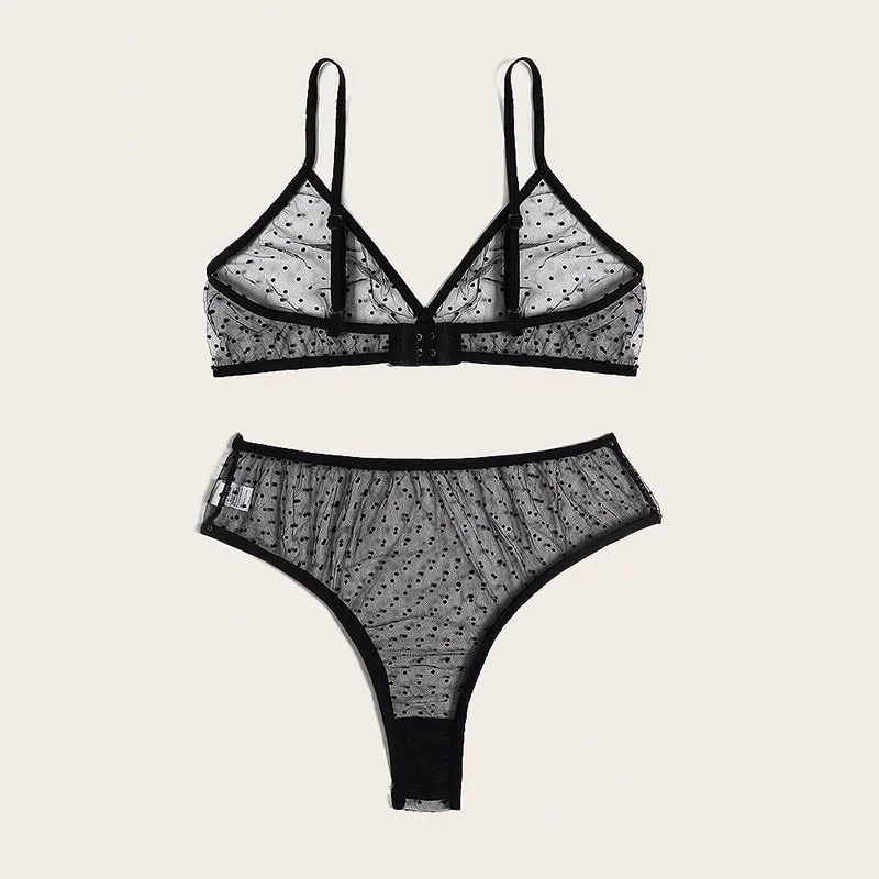 Lopnt Sexy Ondergoed Set Ademend Bralette Met Sexi Onderbroek Stip Sheer Mesh Lingerie Set Onzichtbare Beha Voor Vrouwen Bh