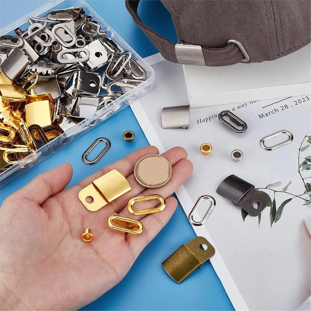 40 conjunto de 5 cores de aço inoxidável tampa fivela ajuste chapéu clipe fechos fivela para chapéus mochila saco cintas reparação