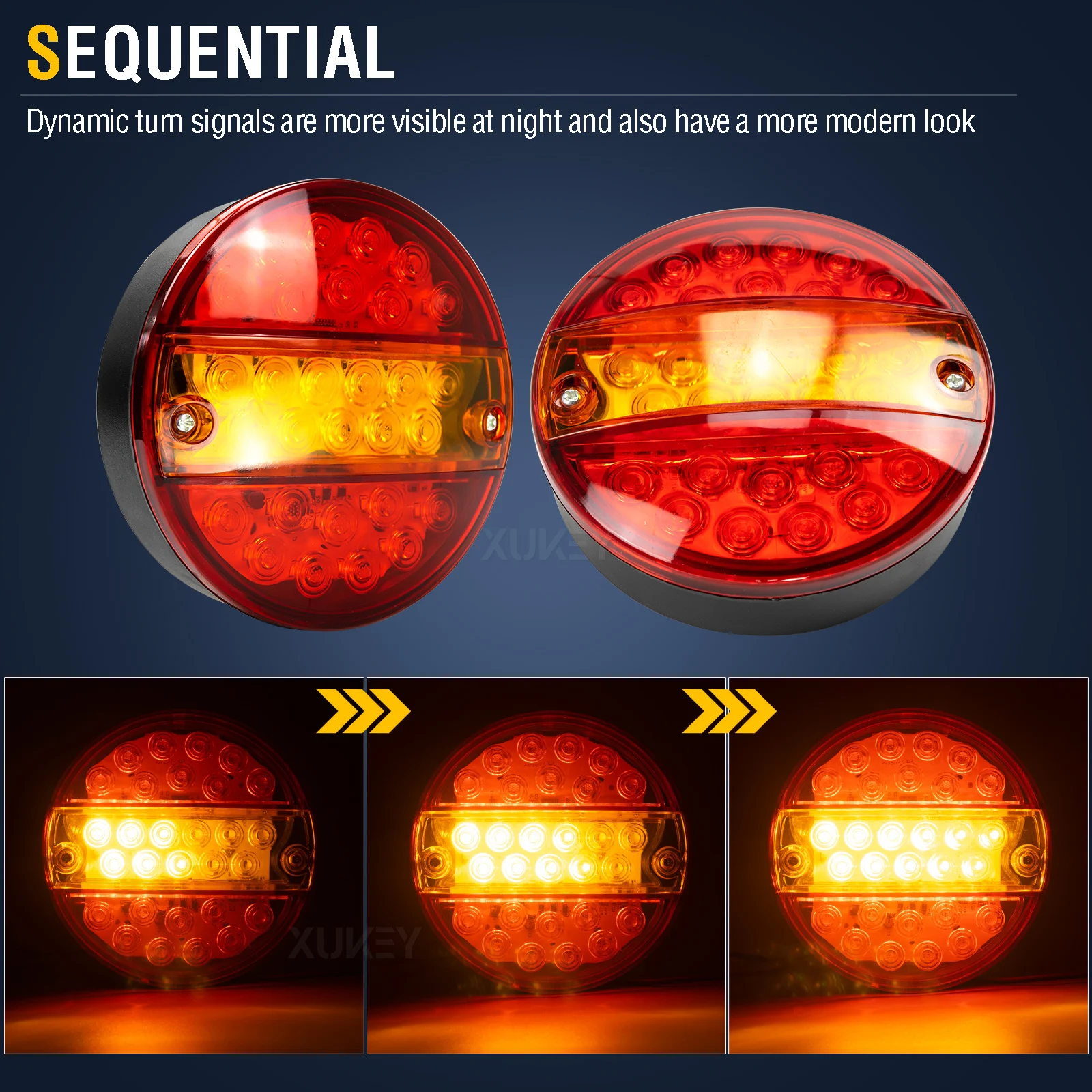 LED Trailer Rear Lights 12V/24V Round Waterproof Tail Lamp Brake Turn Signal Reflector Light for Truck Lorry Caravan Van Tractor