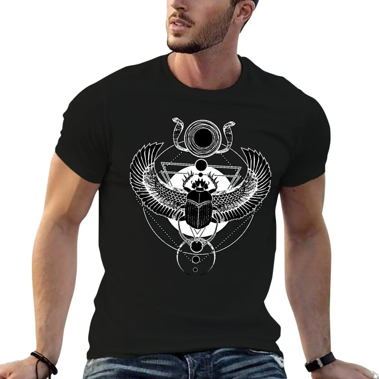 Winged scarab and the Sun disc T-Shirt Man t-shirt korean fashion mens graphic t-shirts big and tall