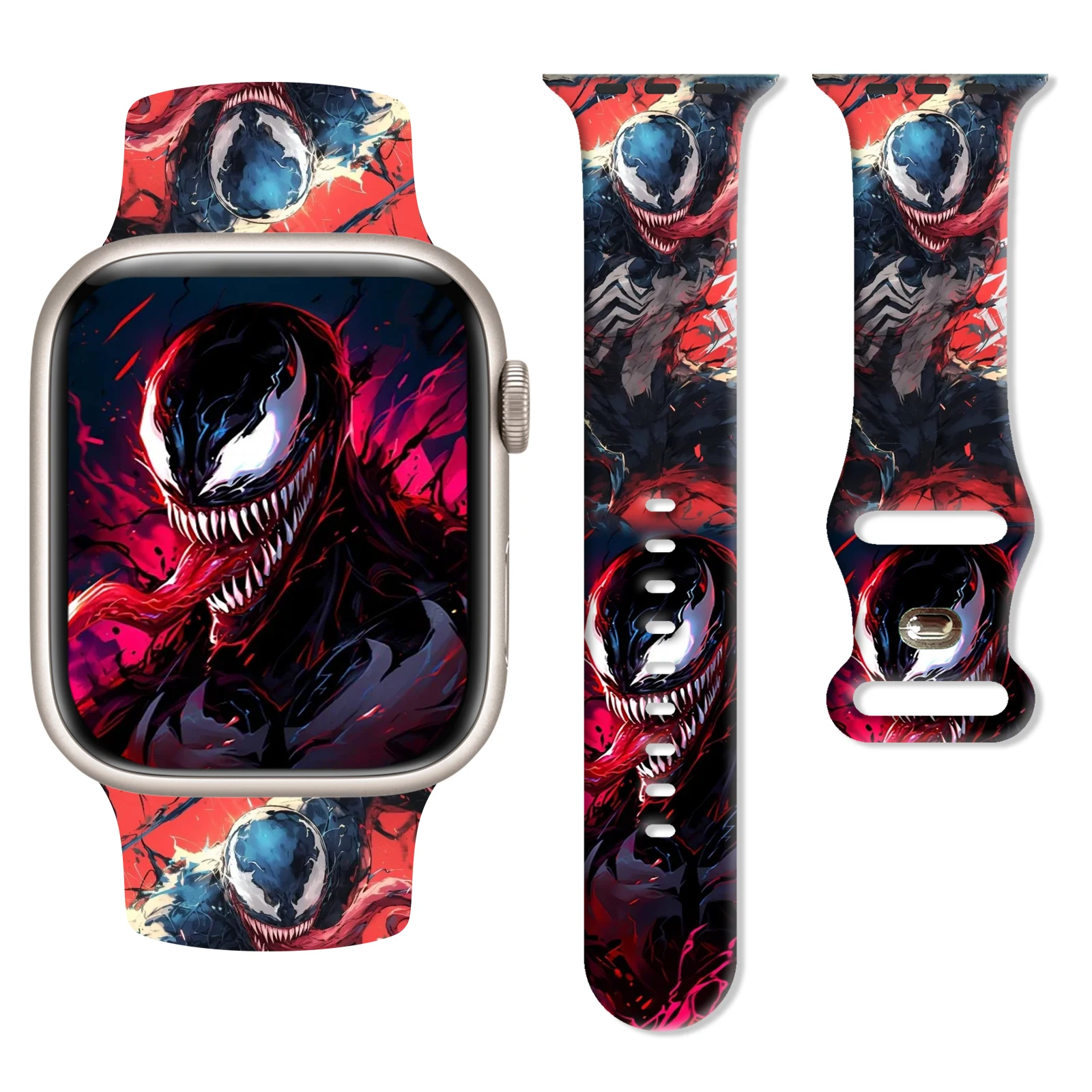 

Ремешок с рисунком серии Marvel Dark Venom для Apple Watch 11/10/9/8/7/SE, мягкий силиконовый сменный ремешок 46 мм/45 мм/44 мм/42 мм