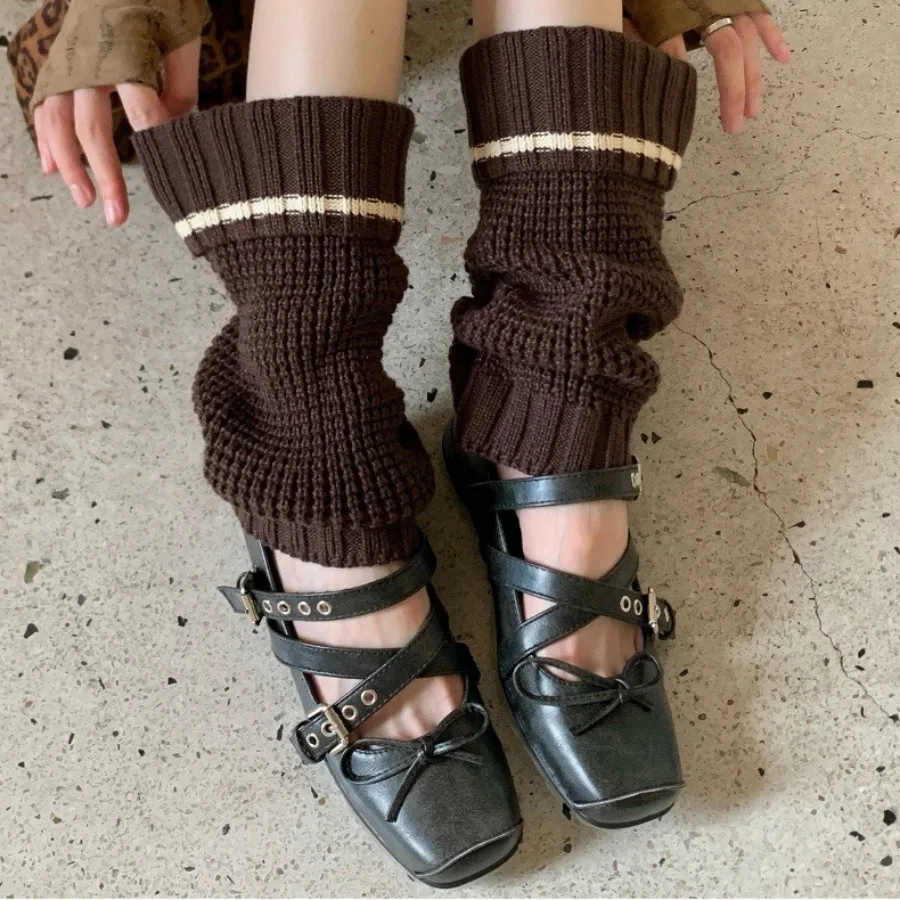 ​​Women's Knit Leg Warmers Striped Turn-Down Cuff Fashion Socks Winter Trendy Stackable Boot Socks Mid Calf Cosy Accessories​