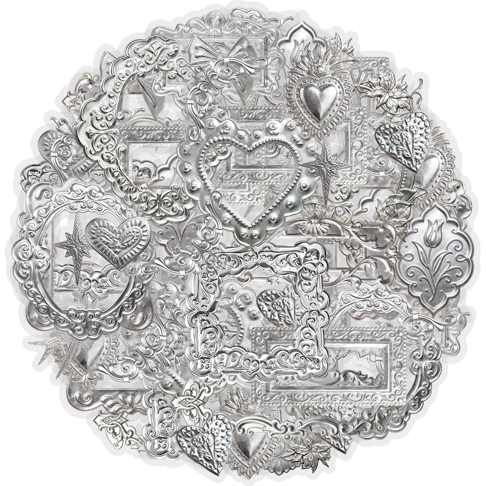 Etori Life 60Mm*2M Silver Glitter European Style Photo Frame Die-Cut Tape with Vintage Pattern and Heart Design, Suitable for Scrapbooking, Gift Box Packaging, Notebook Decoration, Album Decoration, Gift Box Wrapping, Laptop, Phone Back, Diary, Sticker Books, Postcards and Envelopes, Helmets and Bicycles, Scrapbook Supplies, Office Decoration Supplies, Art Aesthetics, Art Supplies, Cycling Decals, Gifts for Friends