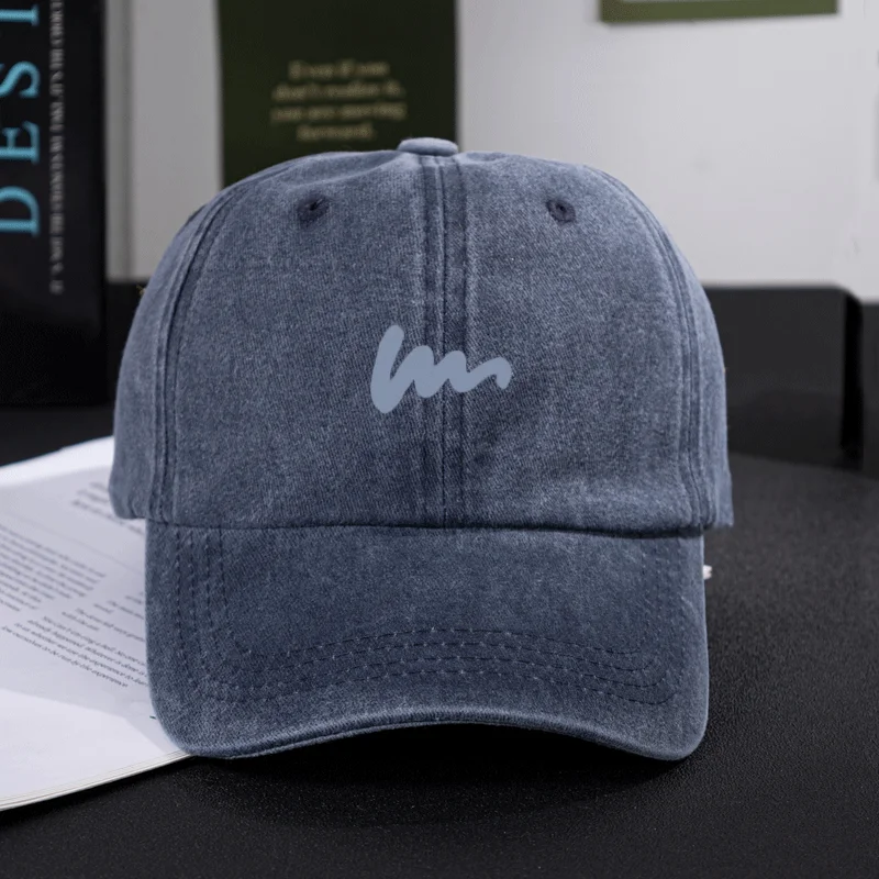 Washed Distressed Baseball Cap Men Women Cotton Vintage Dad Hat Low Profile Blue Wave Letter Streetwear Outdoor Sun Cap