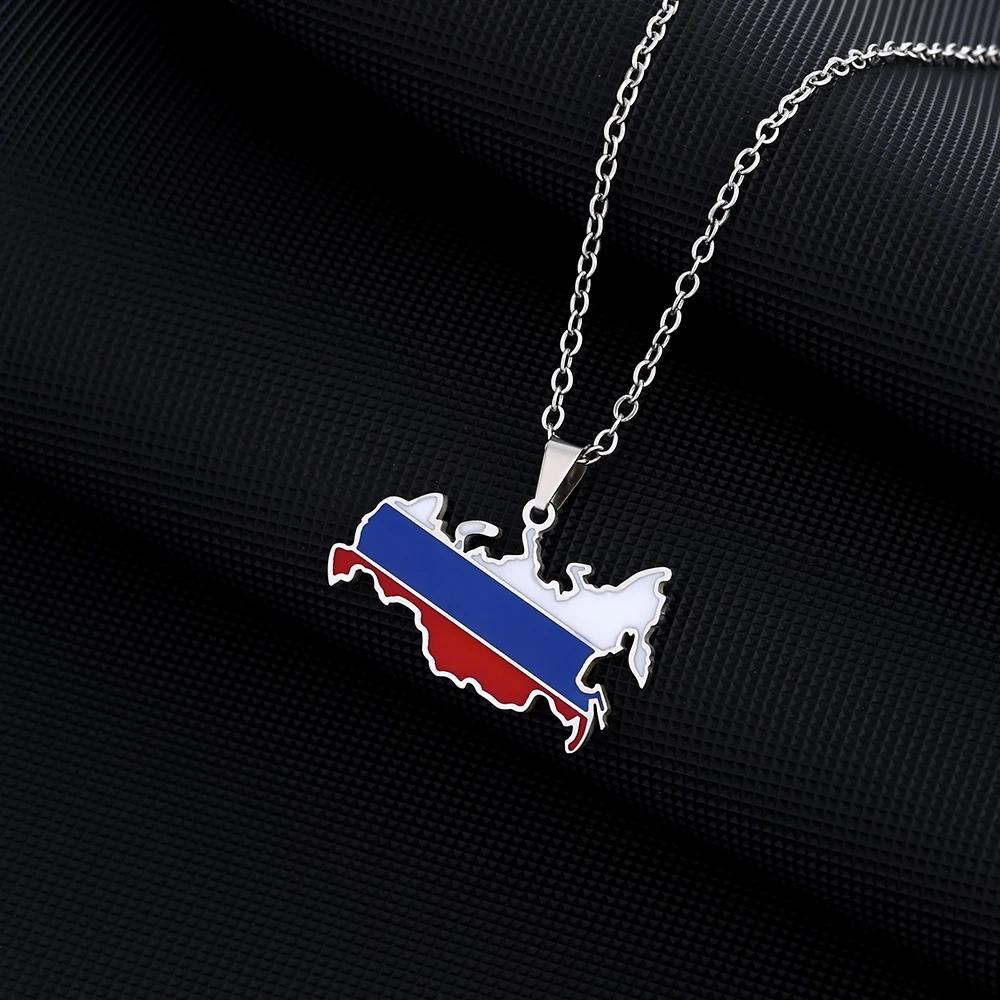Russian Federation Russia Map Flag Pendant Necklace Stainless Steel Men Women Россия Country Map Jewelry Gift