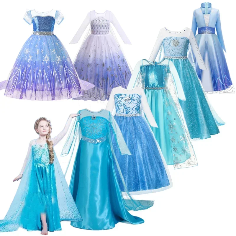 Frozen Children Elsa Dress Girls Princess Cosplay Costume Kids Snow Queen Sequined Elegant Dress Girl Christmas Carnival Clothes