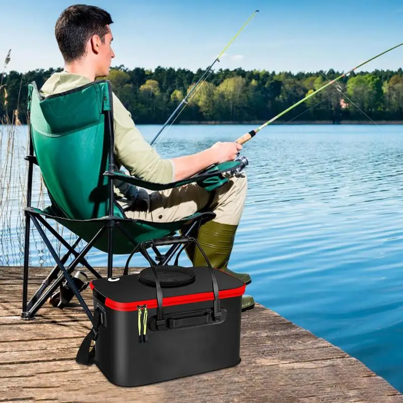 Folding Live Fishing Bucket EVA Thickening Fish Bucket Live Fish Box Bait Container With Aeration Pump For Fishing Camping