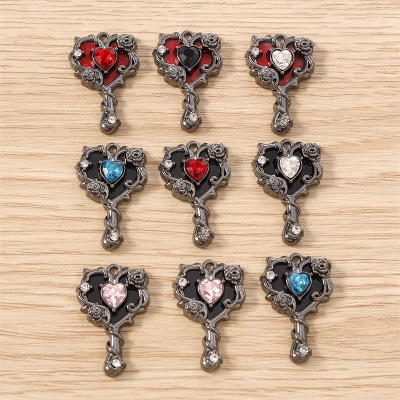 5 Stück Niedliche Kristall-Metall-Herzanhänger mit Flügeln für Schmuckherstellung, Ohrringe, Anhänger, Halsketten, Armbänder, DIY-Bastelzubehör – Detail 12