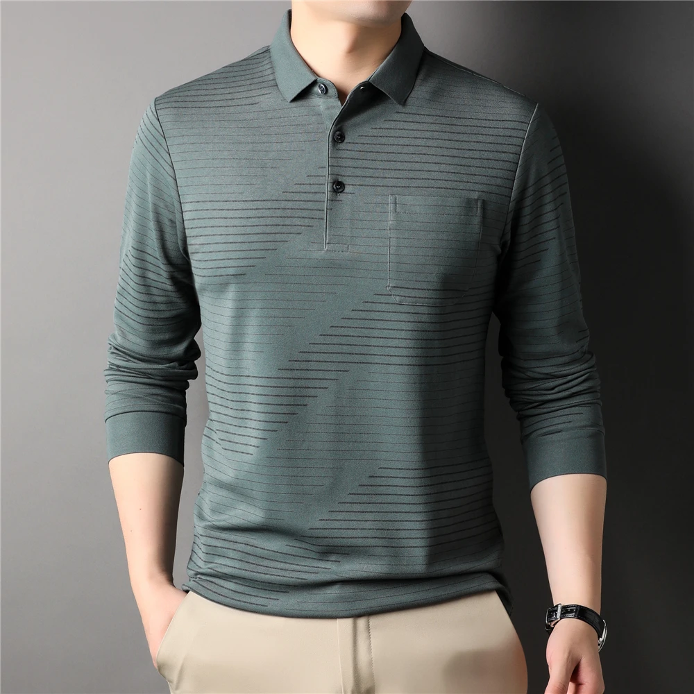 

Brand Striped Polo-Shirt Men Clothes Spring New Arrival Classic Long Sleeve T-Shirt Homme Business Casual Tops Z5147