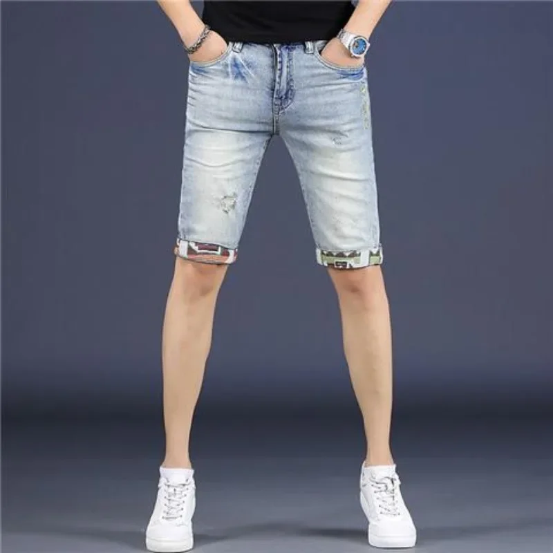 Short Jeans Pants for Men Multi Color Selvedge Embroidery Man Denim Shorts Original Luxury Cowboy Summer Xxxl Xl Buttons New In