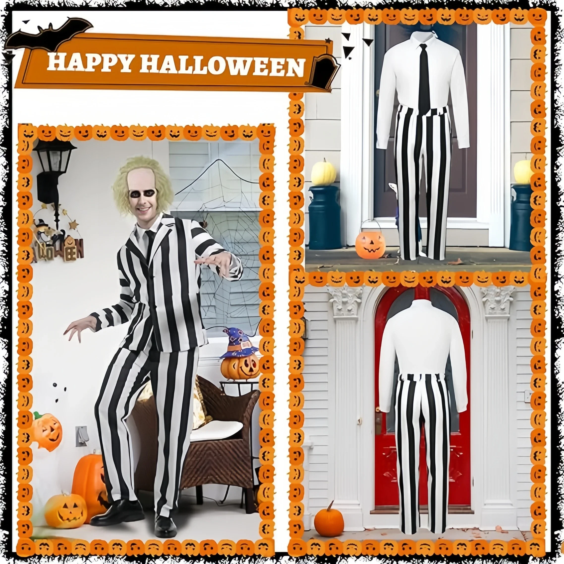 Movie Juice Cosplay Costume Black and White Stripe Jacket Shirt Pant Set Men\'s Adult Halloween Outfit