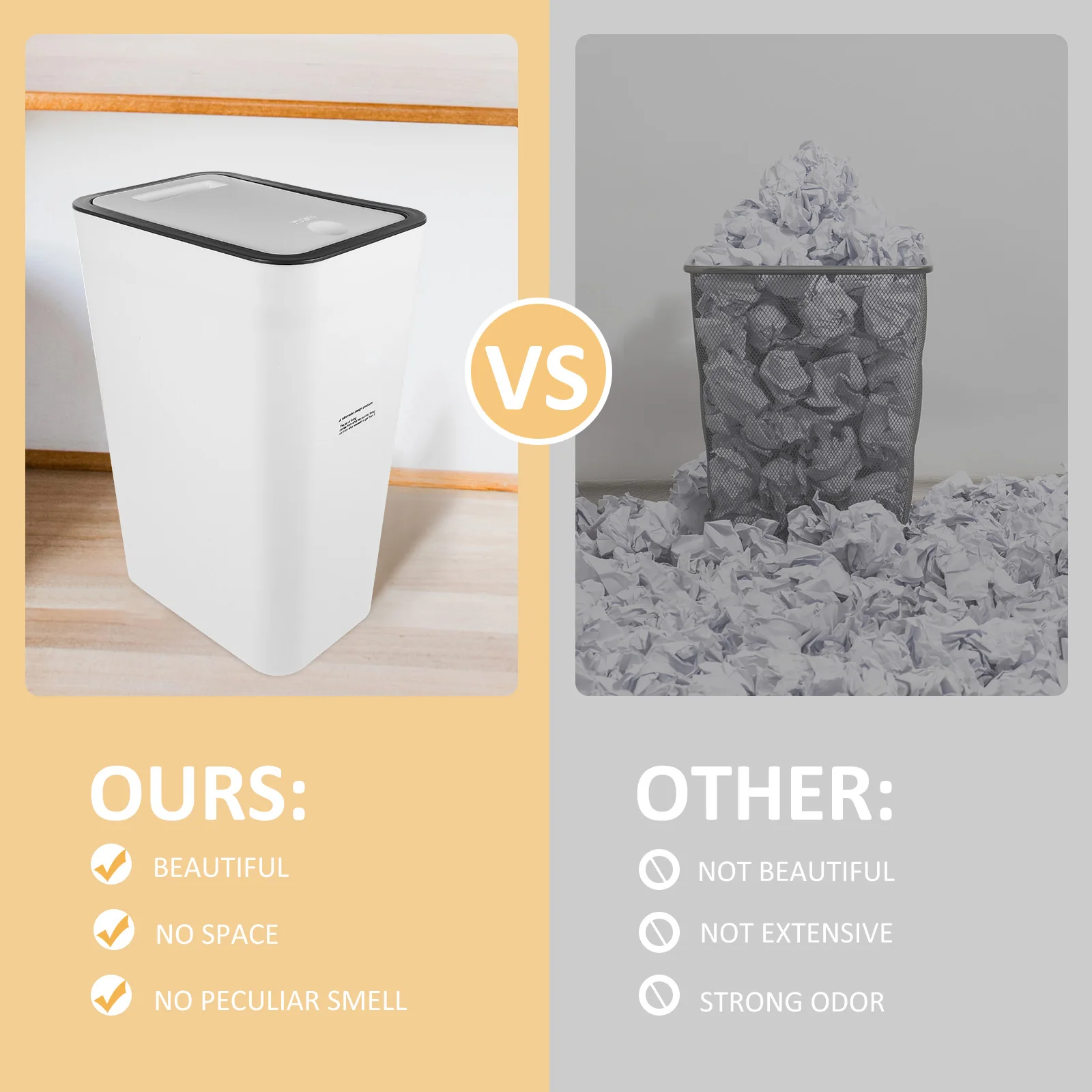 1 قطعة صندوق الدواسة الأبيض سلة المهملات البلاستيكية النحيفة مع غطاء تصميم كبير مفتوح لمكتب المطبخ الحمام غرفة نوم سلة المهملات المنزلية