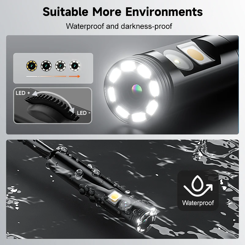 3 in 1 Industrial Endoscope for iOS/Type-C/Android 8mm Direct Connect Phones Borescope Dual Camera 1080P for Inspect Pipe Sewer