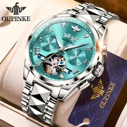 OUPINKE Top Brand Men's Watches Tungsten Steel Skeleton Automatic Mechanical Watch Hollow out Waterproof Original Wristwatch