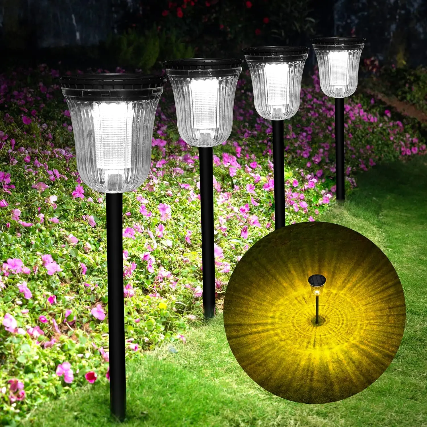 Outdoor Spotlights Brushed Steel 2.8in Stake Flower Light 2 Modes Year Round RGB