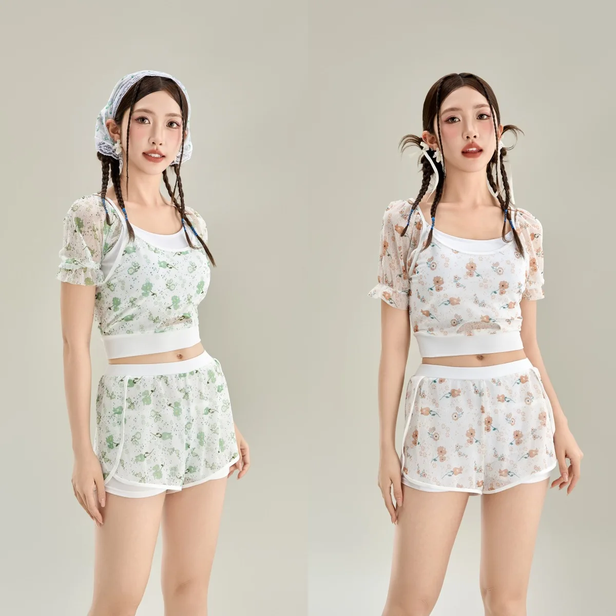 

New Split Swimsuit Women's Two Piece Set Girls' Small Fresh Floral Fashion Style Flat Pants Beach Swimming