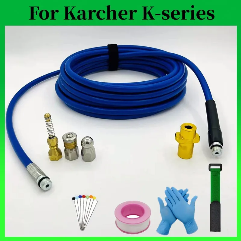 

High Pressure Washer Hose Sewer Drain Water Cleaning Blue Hose Pipe Cleaner Kit Sewer Jetting Nozzle For Karcher K-series