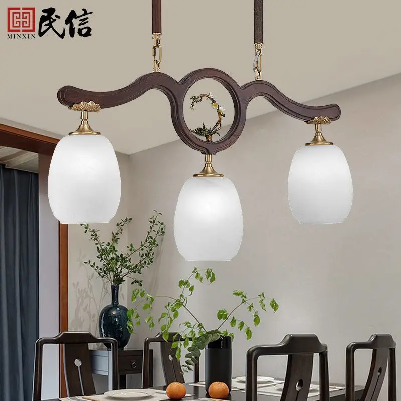 New Chinese style antique solid wood enamel art chandelier Three Head Restaurant Bar Desk Lamp