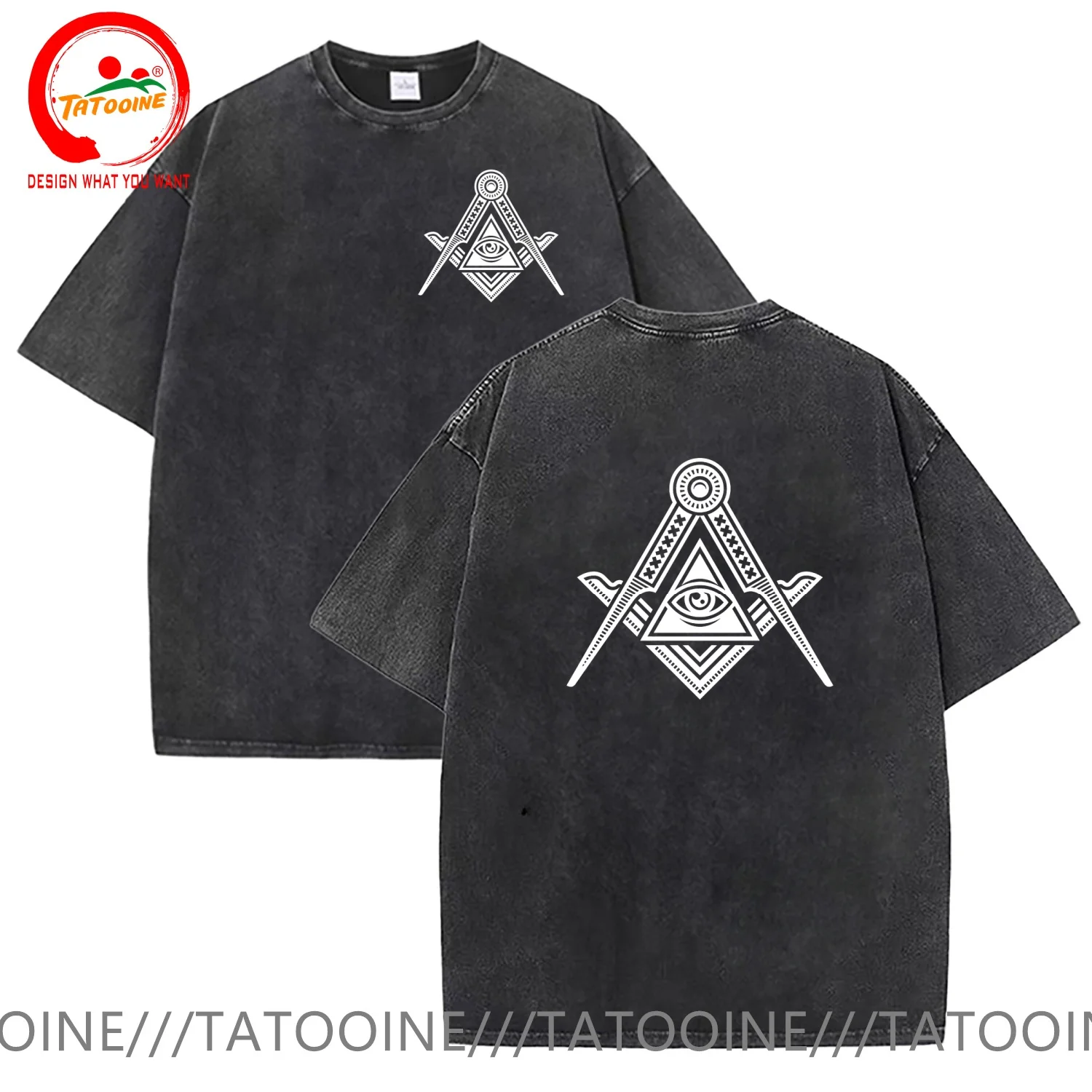 

Vintage Washed Cotton T-Shirt Masonic Freemasonry Emblem Icon T Shirt Men Summer Casual T Shirt Soft Fashion TeeShirt
