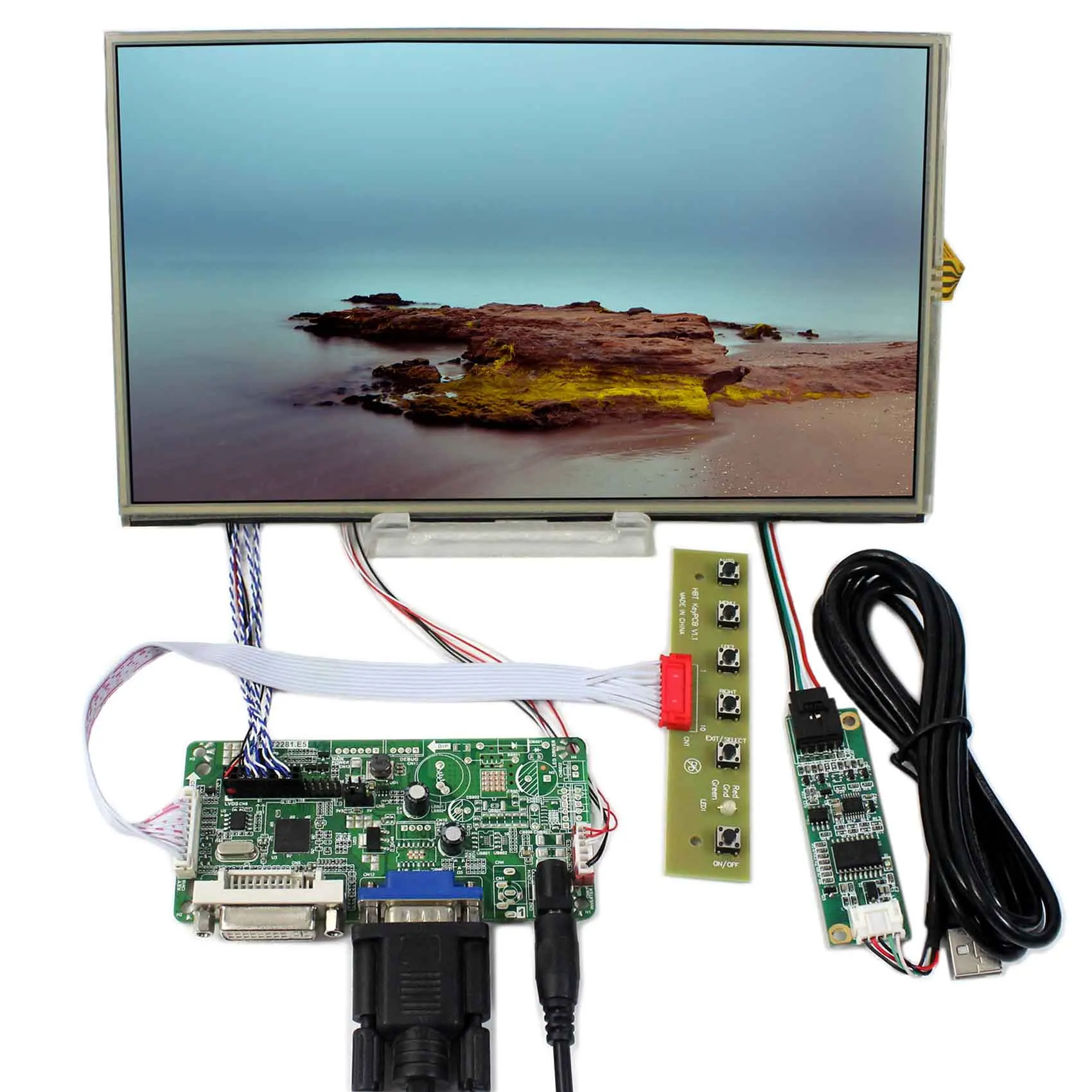 

DVI VGA lcd controller board RT2281 with 10.1inch B101XAN01.3 1366x768 IPS Lcd panel Touch Screen