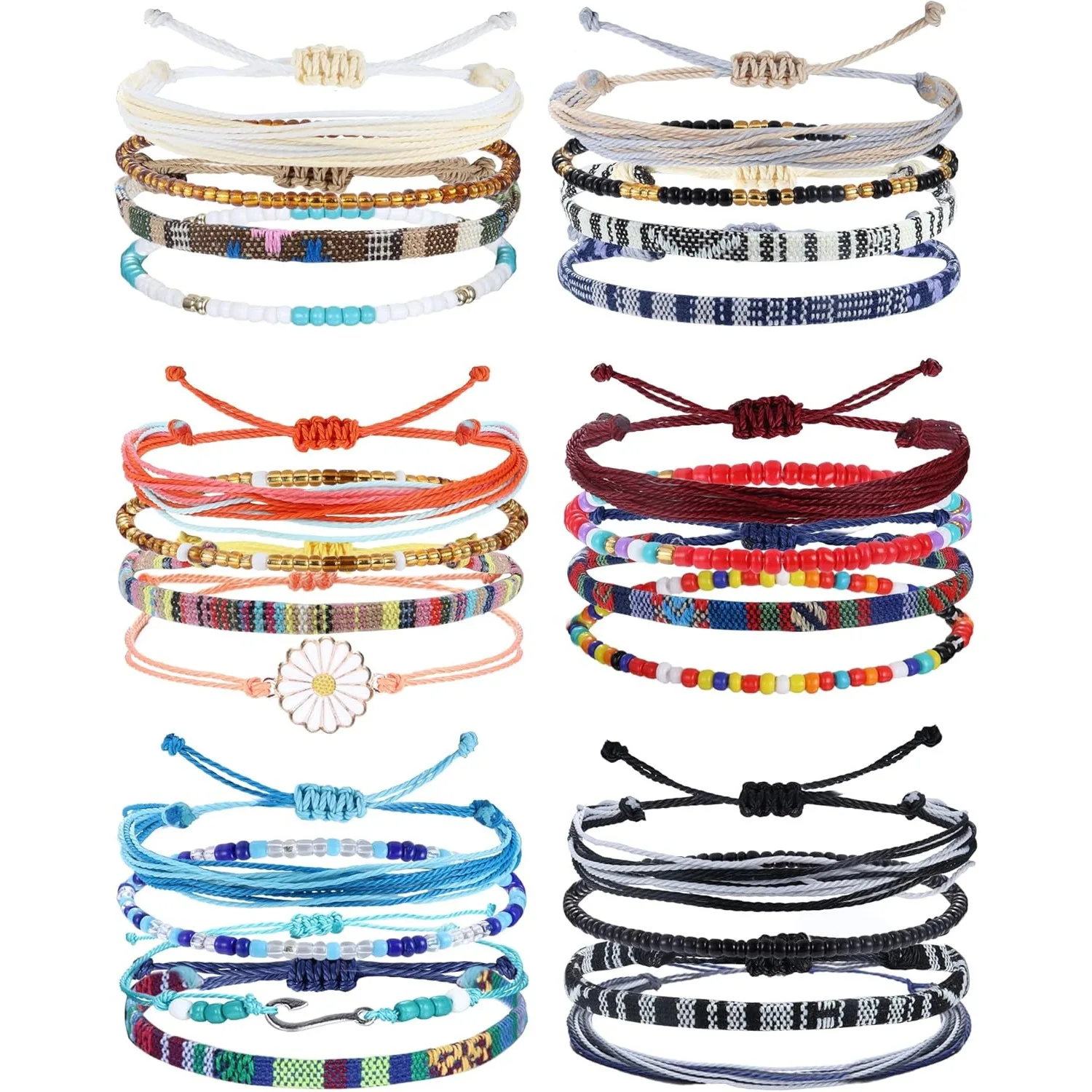 ORAZIO 24Pcs Adjustable String Anklets Handmade Surfer Wave Boho Friendship Bracelets Ocean Beach Stackable Ankle Jewelry  Women