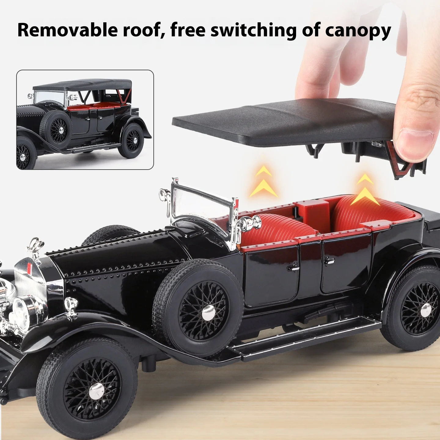 1:24 modelo de carro vintage fantasma retrô, onda de som de motor simulado, iluminação legal, enfeites de mesa requintados