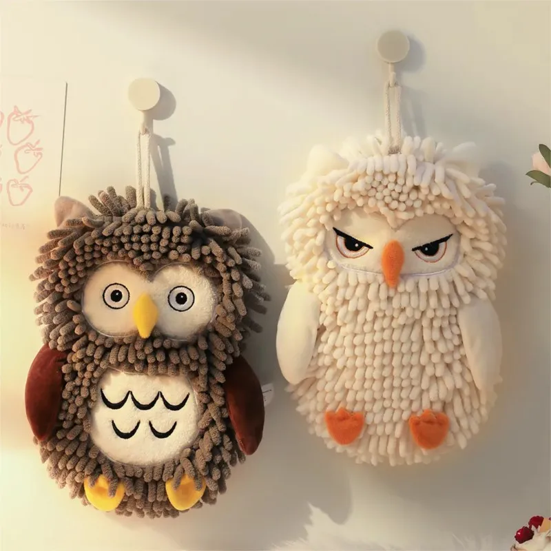 

Cute Owl Hand Towel Hanging 3D Doll Shaped Hand Towel Kitchen Bathroom Super Absorbent Handkerchief Cleaning Scouring Pad ZI247