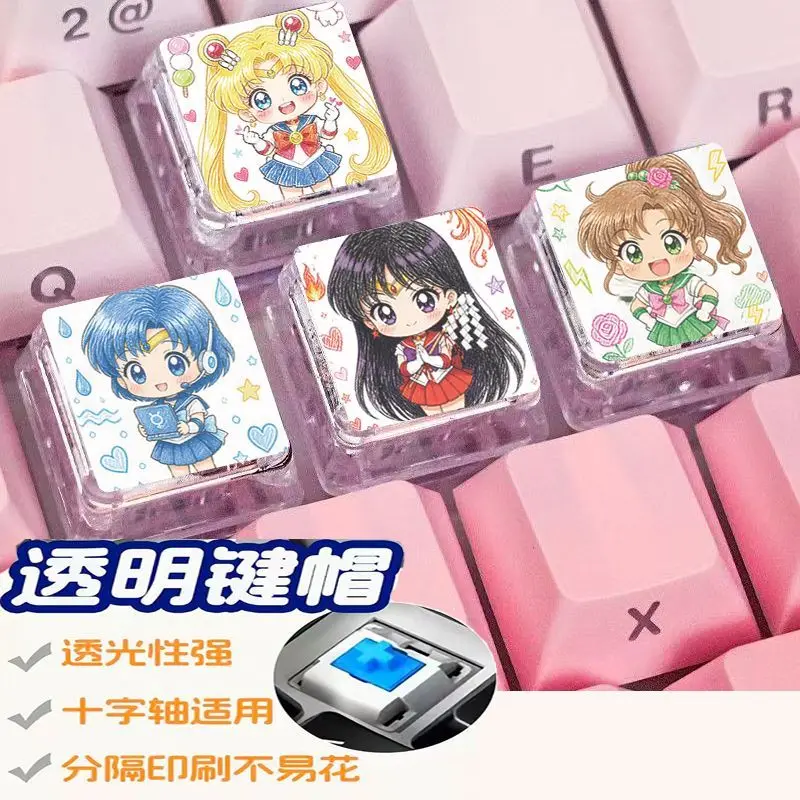 Sailor Moon keycap, high-definition cross switch, anime transparent cute ESC, creative DIY mechanical keyboard cap, fun gift