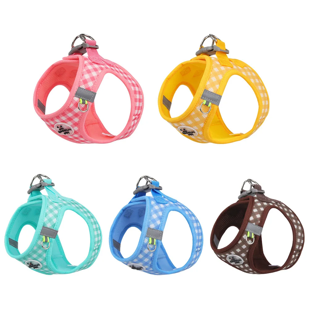 Checked Harness Small Medium-Sized Dog Cat Reflective Breathable Dog Lead Teddy Step In Bichon Pet Walking Harness Leash Rope