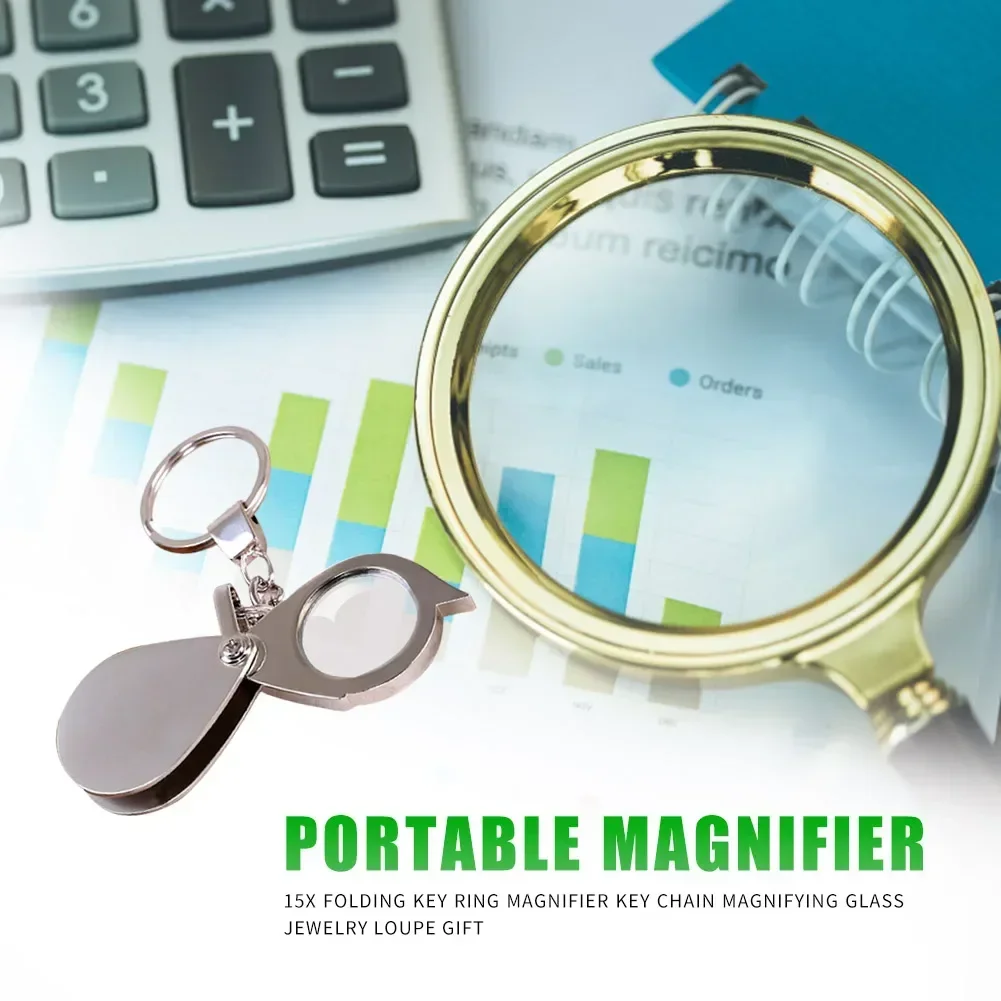 Portable 10/15X Folding Key Ring Mini Magnifier Key Chain Magnifying Durable Glass Loupe Pocket Tool Holiday Gift image 5
