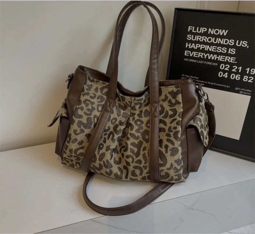 Fashion Canvas Leopard Print Personalized Women's Handbag Large Capacity Messenger Bag Bucket Female Tote Bag Shopping Bag