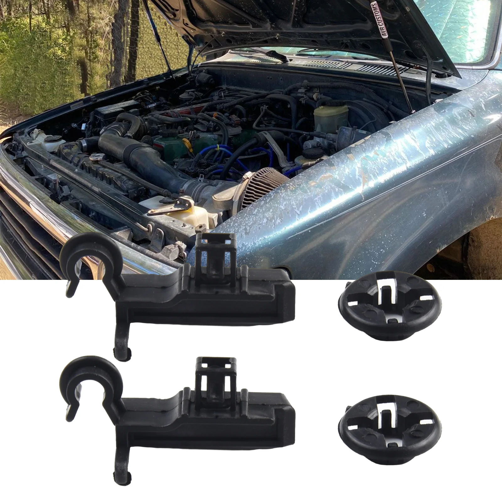 2Set Plastic Car Hood Prop Rod Clips Grommet Plastic Bonnet Stay Holder For Toyota 2Pcs Prop Rod Clips And Grommets