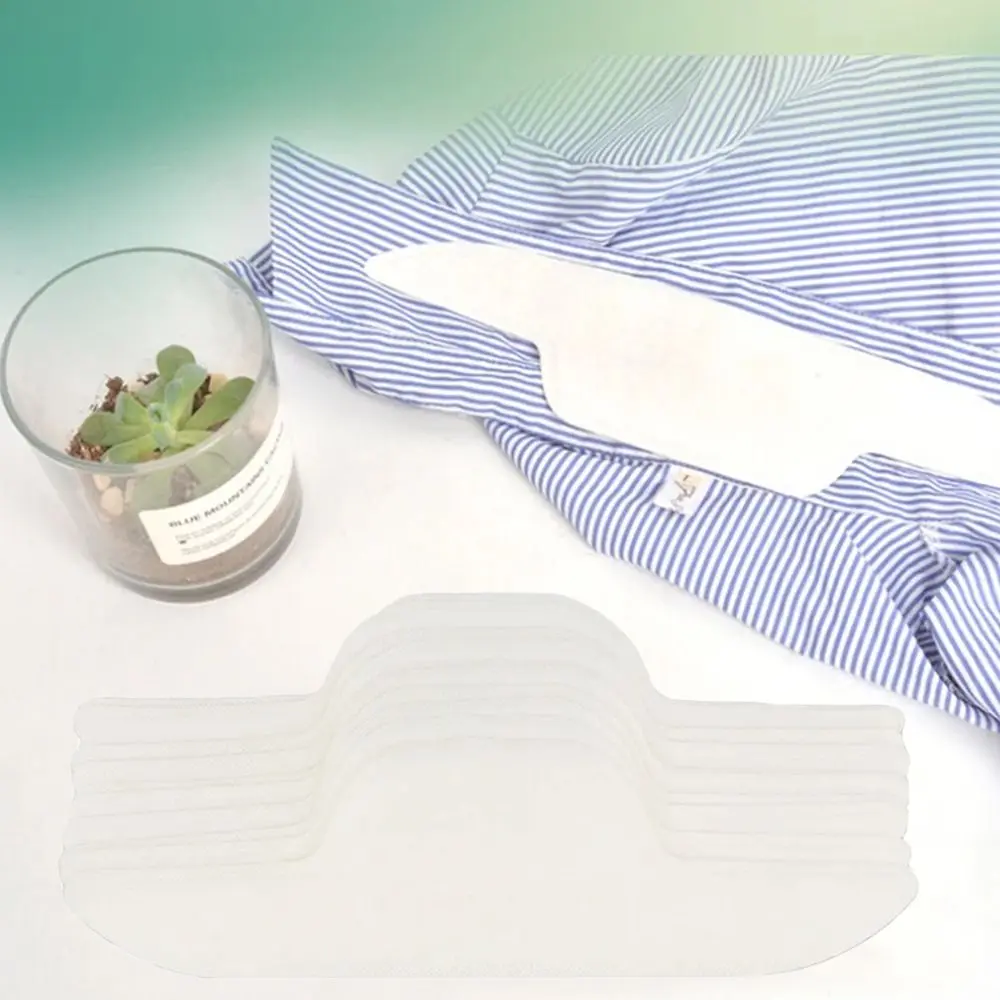 10Pcs Anti Perspiration Collar Sweat Patches White Breathable Collar Sweat Pads Disposable Sweatproof Shirts Stickers
