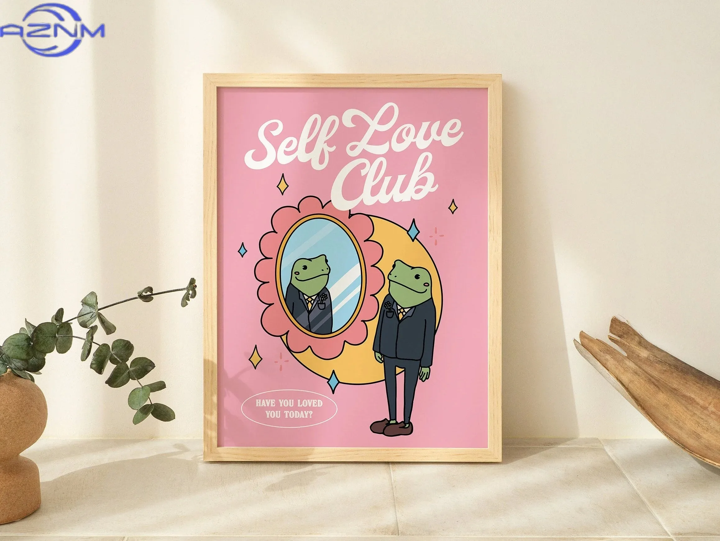 Girl Frog Self Love Canvas Poster Frog Mushroom Positive Quotes Wall Art Prints for Modern Living Room Bathroom Home Decor