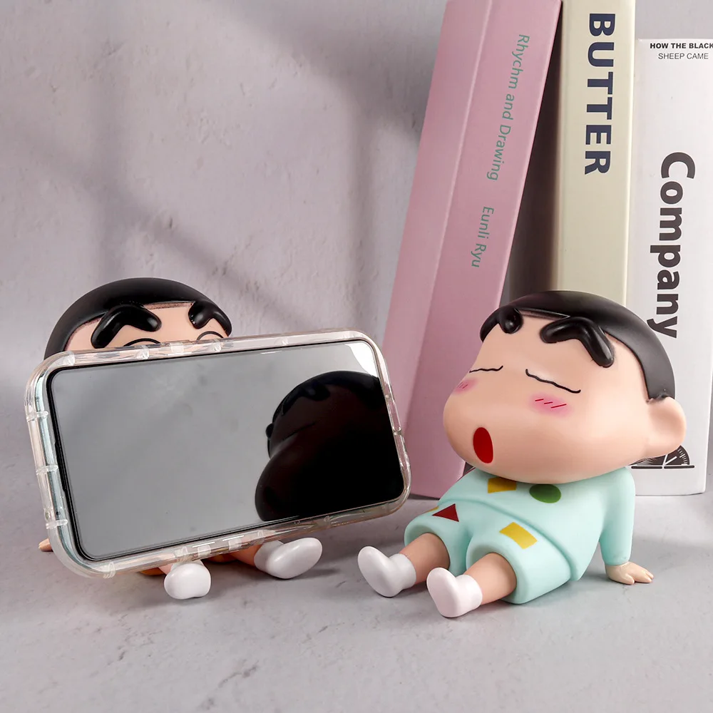 Crayon Shin-Chan Anime Figure Phone Holder Kawaii Desktop Ornaments Phone Support Mini GK Collection Decoration Toys Gifts