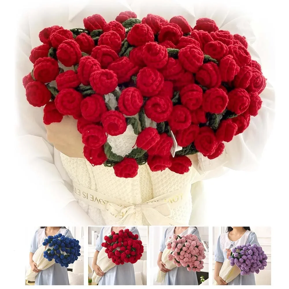 Soft Winter Blankets DIY Crocheted Rose Bouquet Valentine’s Day Throw Blankets for Office Home Decor Cobijas Mantas Cobijas 블랭킷