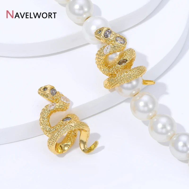 18K Gold Plated Brass Inlaid Zircon Snake Shaped Running Ring Separators Beads Spacer Beads, For DIY Jewelry Making Supplies