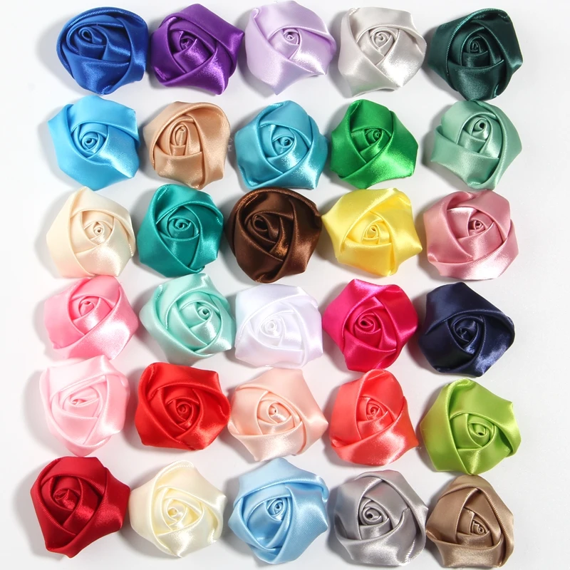 

200PCS 3.6CM 1.4" New Rose Bud Flower For Hair Accessories Mini Rolled Rosettes Satin Ribbon Rose Fabric Flowers For Headband