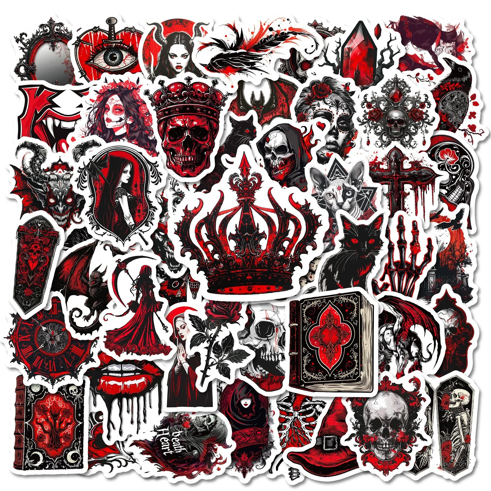 

10/50PCS Gothic Stickers Red Black Skull Graffiti Sticker Scrapbook Luggage Laptop Phone Guitar Bike Skateboard Cartoon Decal