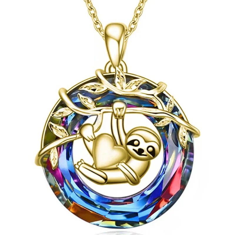 Fashion Creative Heart Hugging Sloth Necklace Crystal Pendant Engagement Necklaces for Women Animal Jewelry Anniversary Gift