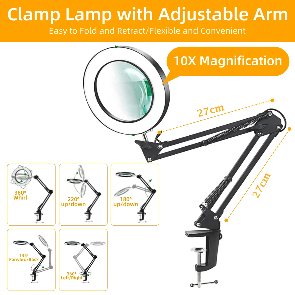 Imagem -06 - Usb Dimmable Led Desk Lâmpadas Abajur Eye Care Reading Light Livro Noite Iluminação Reparação de Trabalho Skincare Beleza Lupa