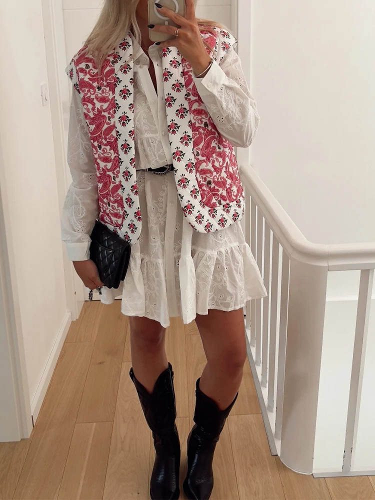 

Европейский и американский женский этнический стиль ретро цветочный принт стеганый хлопковый лоскутный открытый кардиган жилет свободный повседневный хлопковый жилет