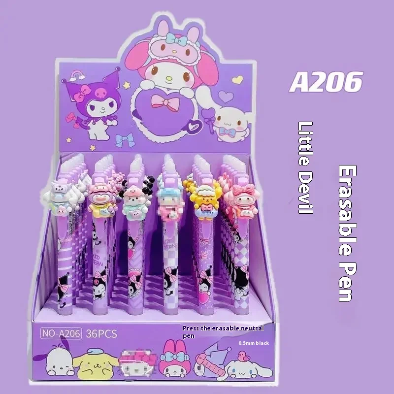 Sanrio 36pcs Gel Pen Girl Resin Three-dimensional Cartoon Kuromi Pochacco Erasable Pen Blue 0.5 Student Practice Pen Girl Gift