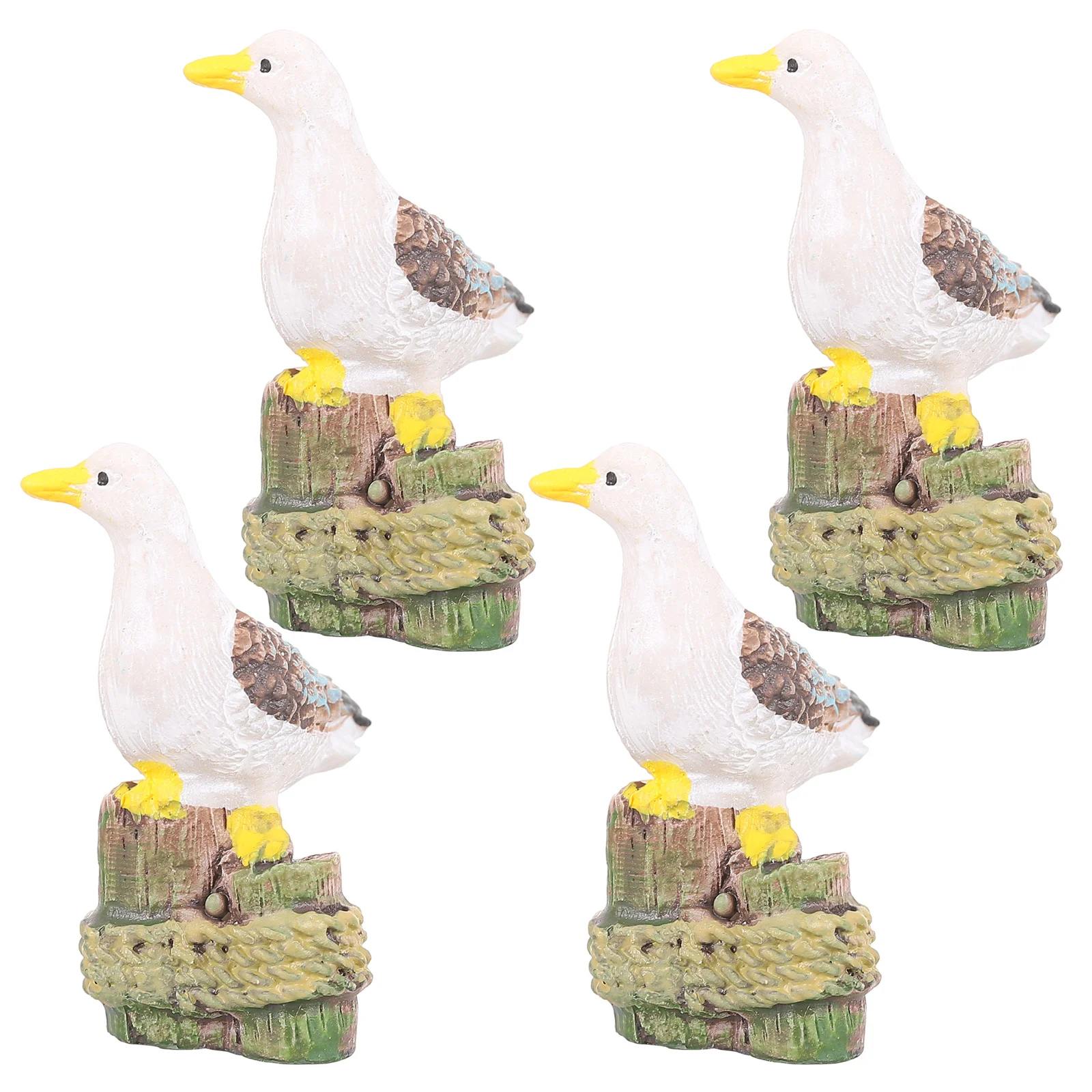 

4 Pcs Little Seagull Figurines Mini Ornaments Ocean Dollhouse Decorations Manual Wooden Photo Props Resin Birds